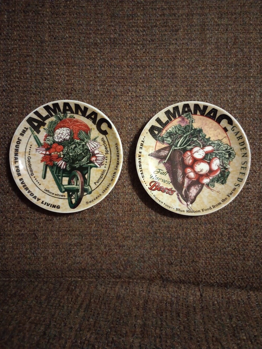 Vintage Vegetable Harvest Almanac Garden Theme Decorative Wall Plates- Set Of 2